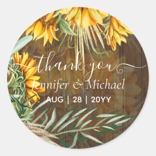 美しいひまわりパンパスグラス結婚ズ ラウンドシール (正面)