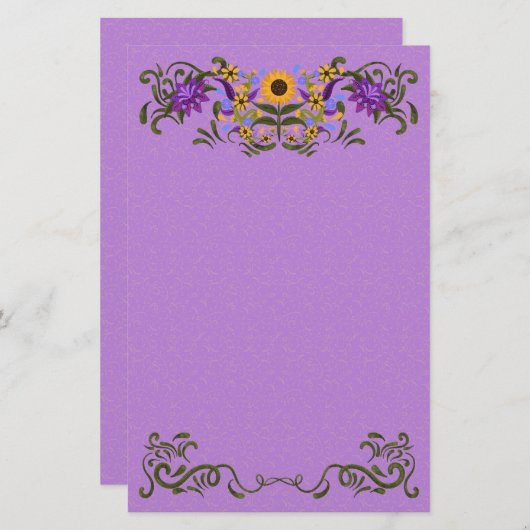 美しいひまわりフローラ渦巻きライトパープル 便箋 (正面/裏面)