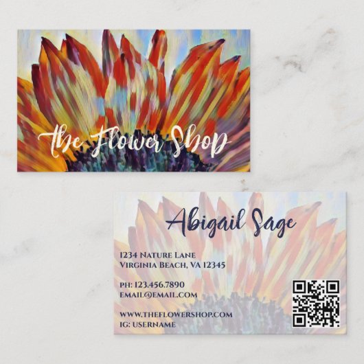 美しいひまわりフローラ花屋ガーデンQRコード 名刺 (正面/裏面)