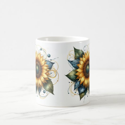 美しいひまわりモノグラムのとデニム コーヒーマグカップ (中央)