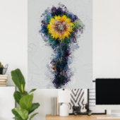 美しいひまわり宇宙ウォーター絵を描カラーの芸術 ポスター (ホームオフィス)