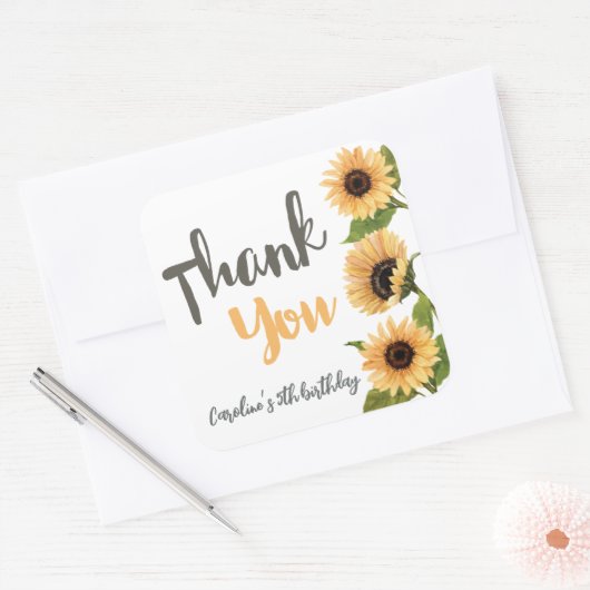 美しいひまわり水彩ありがとう スクエアシール (封筒)
