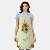 美しいひまわり水彩イエロー水玉模様 エプロン (着用した状態)