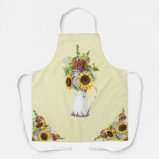 美しいひまわり水彩イエロー水玉模様 エプロン (正面)