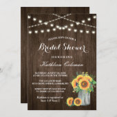 美しいひまわり素朴の木ブライダルシャワー 招待状 (正面/裏面)