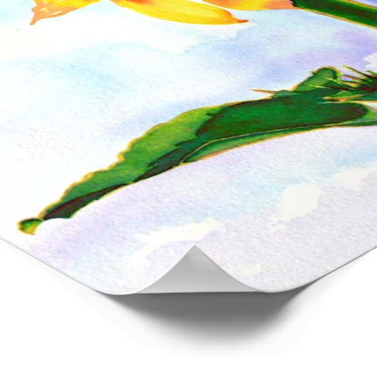 美しいひまわり絵画の水色 ポスター (角)