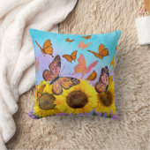 美しいひまわり蝶フラワーガーデン クッション (ブランケット)