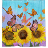 美しいひまわり蝶フラワーガーデン シャワーカーテン (正面)