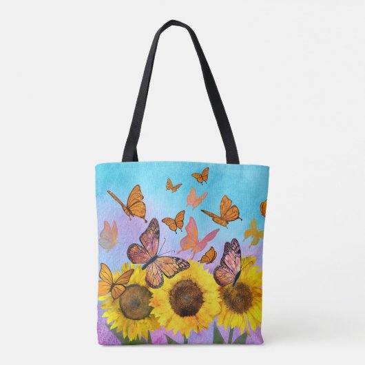 美しいひまわり蝶フラワーガーデン トートバッグ (裏面)