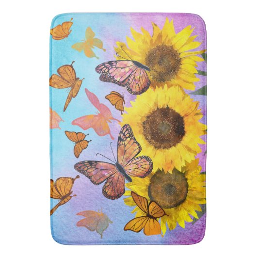 美しいひまわり蝶フラワーガーデン バスマット (正面縦)