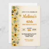 美しいひまわり誕生日パーティーへの招待 招待状 (正面/裏面)