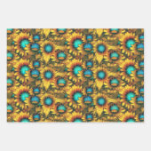 美しいひまわり黄色ティール(緑がかった色)抽象芸術模様 ラッピングペーパーシート (正面2)