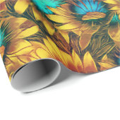 美しいひまわり黄色ティール(緑がかった色)抽象芸術模様 ラッピングペーパー (ロールコーナー)