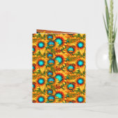 美しいひまわり (グルービーな感謝のメッセージ) ボヘミアンスタイル サンキューカード (裏面)