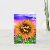 美しいひまわり (グルービーな感謝のメッセージ) ボヘミアンスタイル サンキューカード (正面)