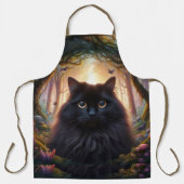 美しいふわふわ黒猫の金色の瞳 エプロン (正面)