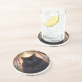 美しいふわふわ黒猫の金色の瞳 コースター (側面)