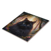 美しいふわふわ黒猫の金色の瞳 タイル (側面)