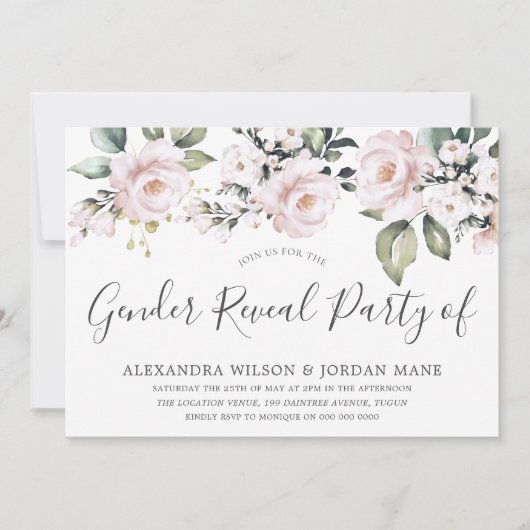 美しいほこりっぽいバラ赤面ジェンダーリビールパーティー 招待状 (正面)