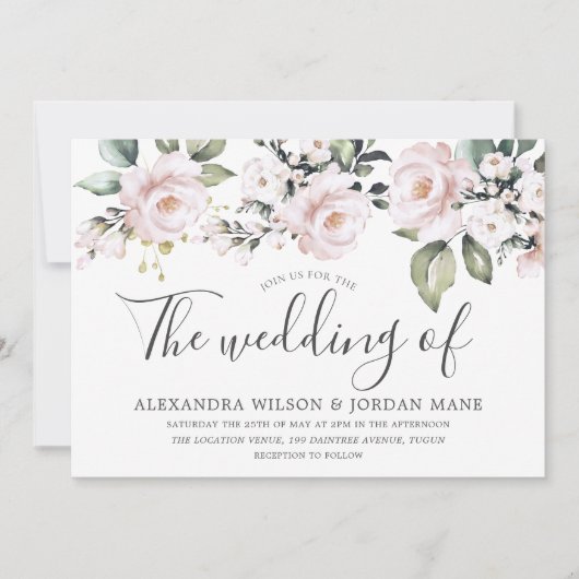 美しいほこりっぽいバラ赤面ピンク結婚ズ 招待状 (正面)