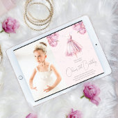 美しいほこりっぽいピンクバレリーナ誕生日と写真 招待状