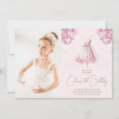 美しいほこりっぽいピンクバレリーナ誕生日と写真 招待状 (正面)