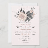 美しいほこりっぽいピンク色の濃結婚灰色の花 招待状 (正面)