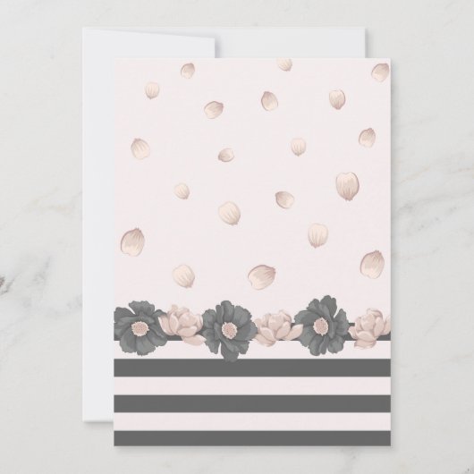 美しいほこりっぽいピンク色の濃結婚灰色の花 招待状 (裏面)