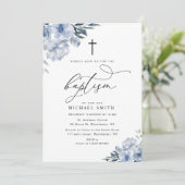 美しいほこりっぽい青いフローラバプテスマ 招待状 (スタンド正面)