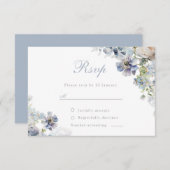 美しいほこりっぽい青い花エレガントな結婚式 出欠カード (正面/裏面)