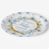 美しいほこりっぽい青い花金ゴールドボホパーソナライズされた ペーパープレート (アングル)