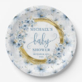 美しいほこりっぽい青い花金ゴールドボホパーソナライズされた ペーパープレート (正面)