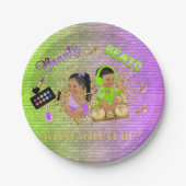 美しいまたはビートグリーンパープル金ゴールド性別の表示 ペーパープレート (正面)