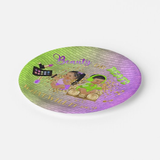 美しいまたはビートグリーンパープル金ゴールド性別の表示 ペーパープレート (アングル)