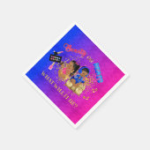 美しいまたはビートブルーホットピンク金ゴールド性別の表示 スタンダードカクテルナプキン (角)