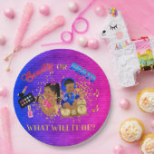 美しいまたはビートブルーホットピンク金ゴールド性別の表示 ペーパープレート (パーティー)