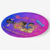 美しいまたはビートブルーホットピンク金ゴールド性別の表示 ペーパープレート (アングル)