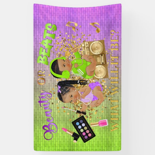 美しいまたはビート紫の緑の金ゴールド性別リビール 横断幕 (縦)