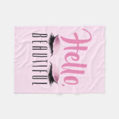 美しいまつげの化粧のピンクこんにちは フリースブランケット (正面(横))