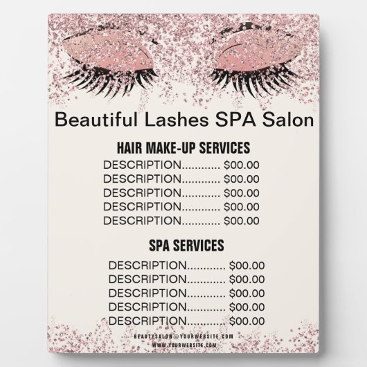 美しいまばたきピンクグリッタースパサロン価格メニュー フォトプラーク (正面)