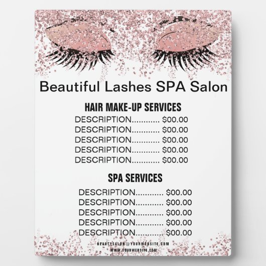 美しいまばたきピンクグリッタースパサロン価格メニュー フォトプラーク (正面)