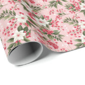 美しいみすぼらしいシックなピンクのクリスマスフローラベリー ラッピングペーパー (ロールコーナー)