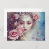 美しいみすぼらしいシックなヴィンテージパールバラ女の子 ポストカード (正面/裏面)