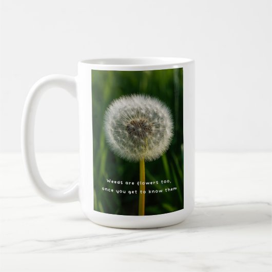 美しいものは見る人の目にある たんぽぽの花は雑草 コーヒーマグカップ (左)