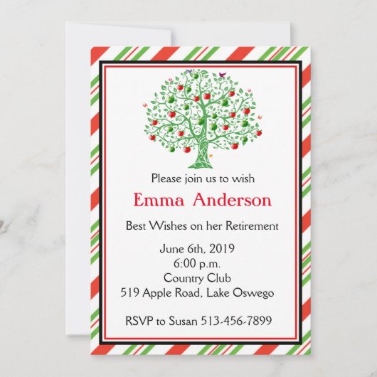 美しいりんごの木の先生の退職パーティー 招待状 (正面)