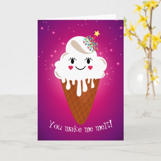 美しいアイスクリームコーンのバレンタインデー カード (黄色い花)