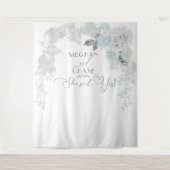 美しいアイスブルーとホワイトのローズアーチ タペストリー (正面)