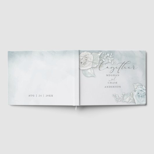 美しいアイスブルーと白いバラ ゲストブック (全面)