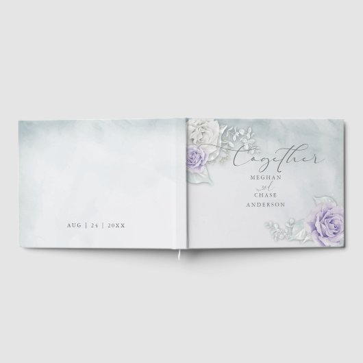 美しいアイスブルー薄紫とホワイトローズ ゲストブック (全面)