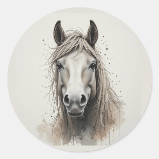 美しいアイスランドの馬のアート ラウンドシール (正面)